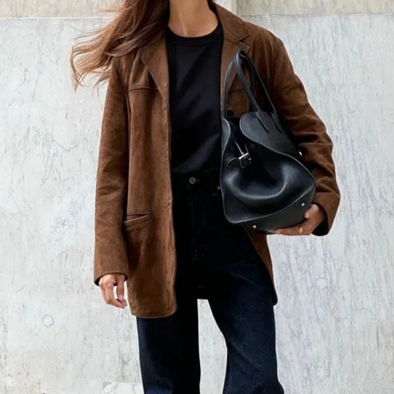 Women's elegant blazer in soft faux suede with a slim fit, size [size missing]