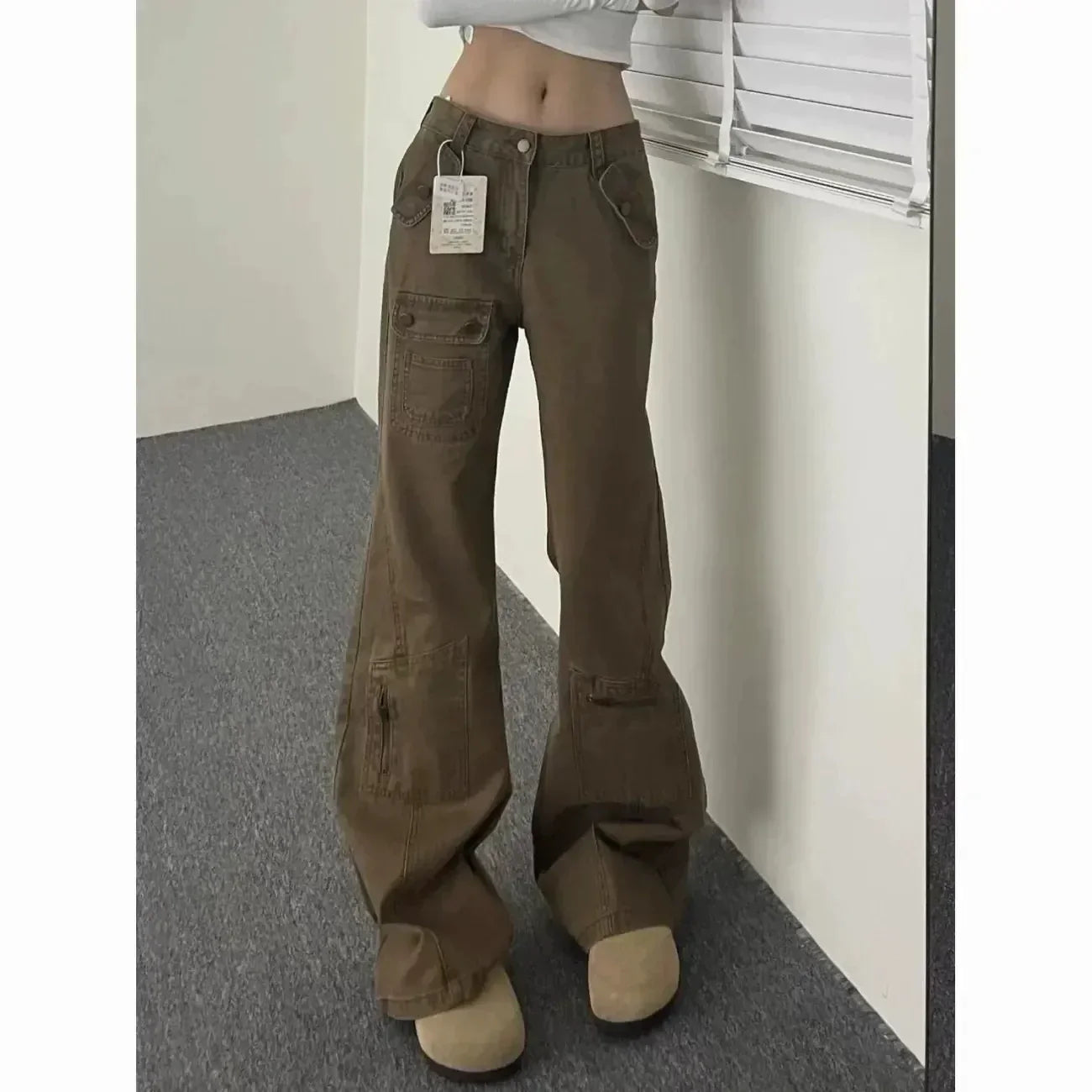 Valenzora | Hot Girl Pleated Design Cargo Jeans