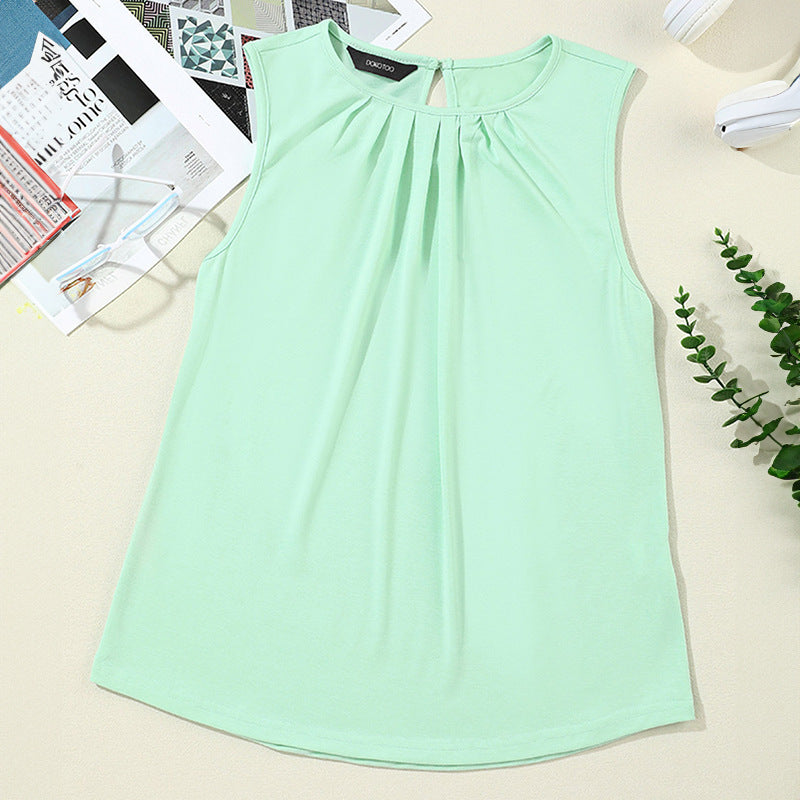 Women's sleeveless top with soft pleats and elegant cut, size S