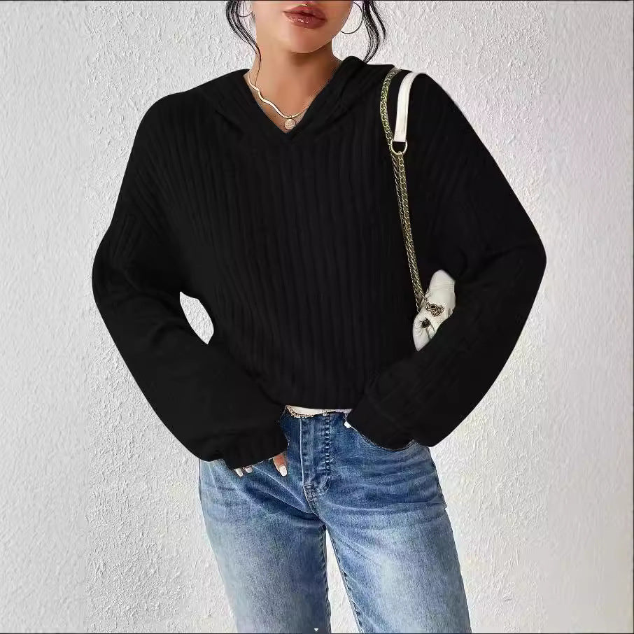 Lässiges Kapuzen-Sweatshirt für Damen mit stilvollem Rippmuster und überschnittenen Schultern, Größe [Größe fehlt]