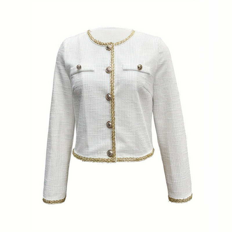 Women's elegant short jacket with classic button details, size