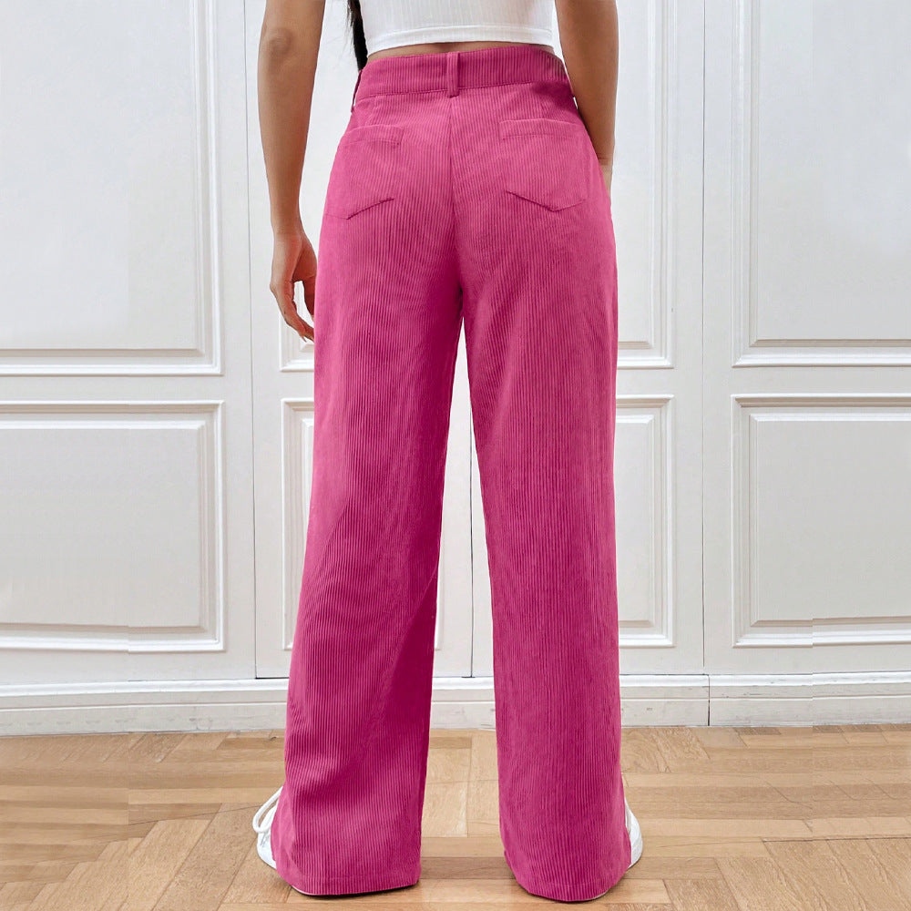 Women's wide-leg corduroy trousers with side slits, size