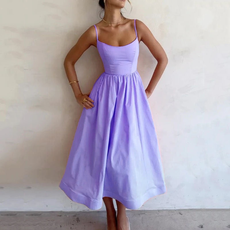 Women's midi dress with fitted bodice and flowing skirt, size