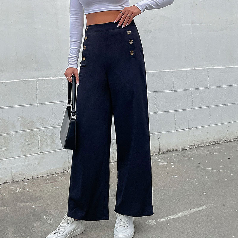 Women's wide-leg trousers with decorative buttons, size