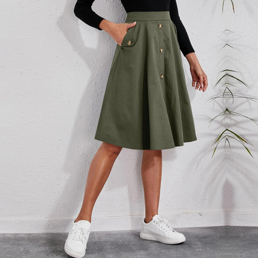 Valenzora | Button-hemmed elegant umbrella midi skirt