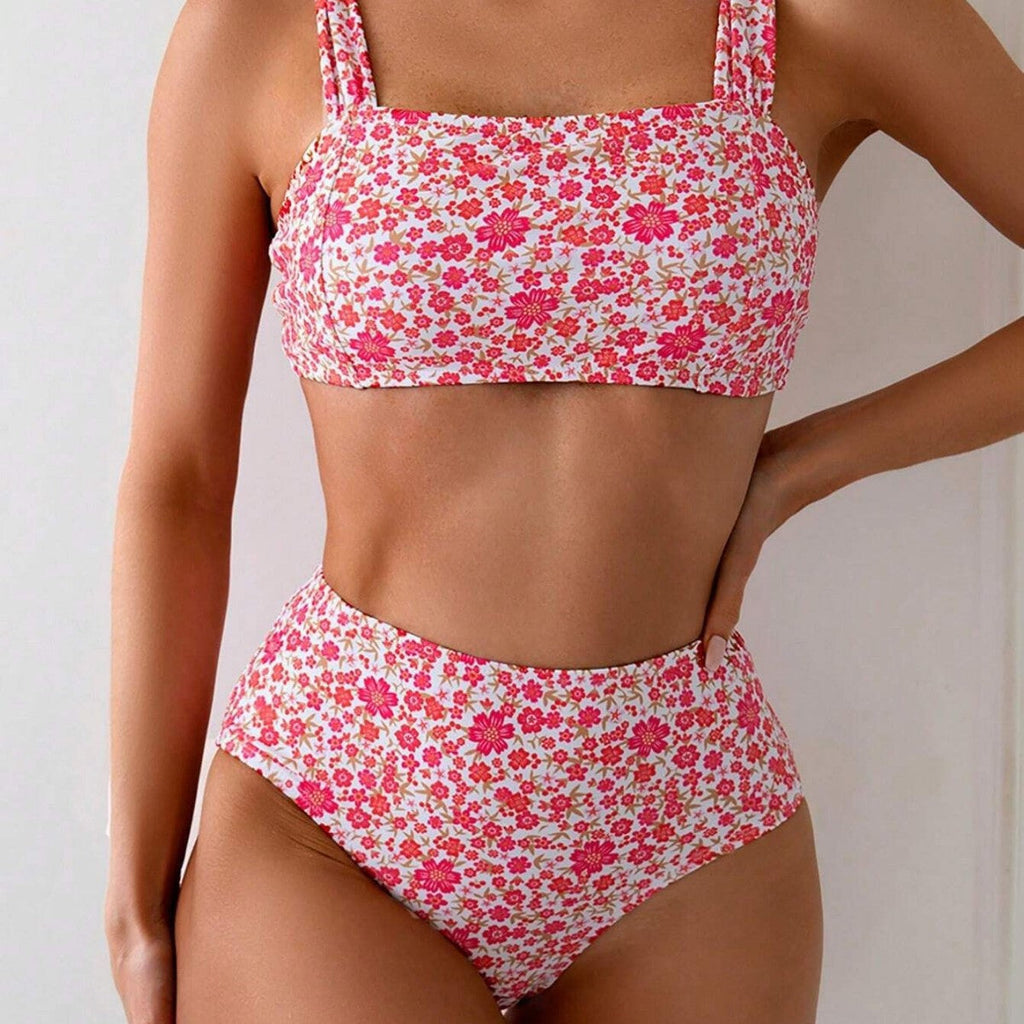 Valenzora | Damen-Bikini-Set mit hohem Bund, Blumenmustern und breiten Trägern