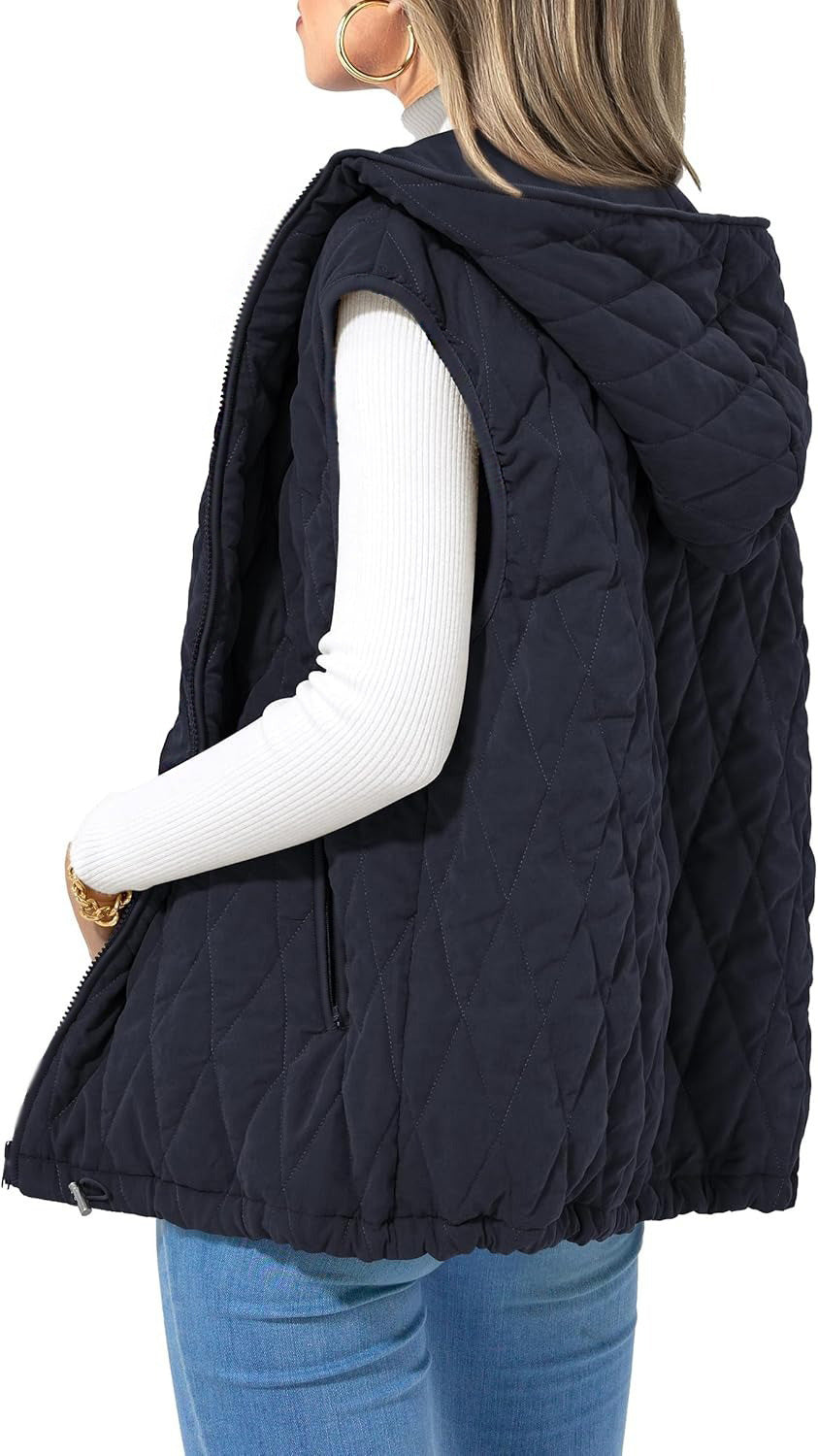 Women's quilted hoodie vest with practical pockets, size S