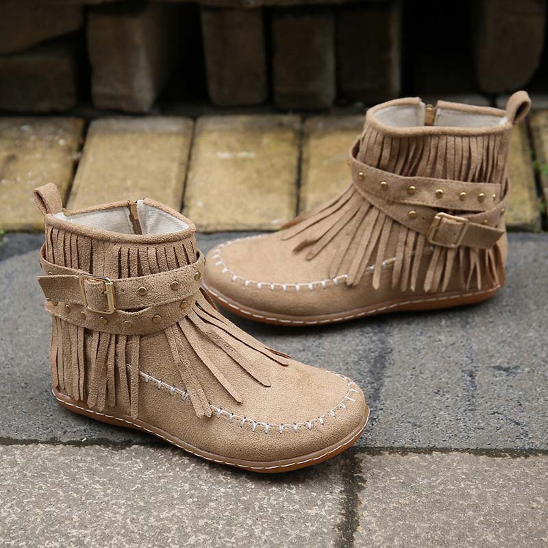 Valenzora | Boho-Stiefeletten mit Fransen und Schnallen für Damen