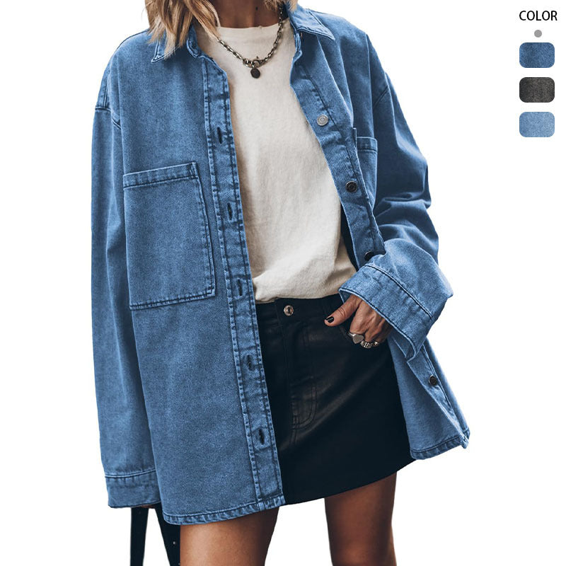 Women's denim overshirt with a relaxed fit, size