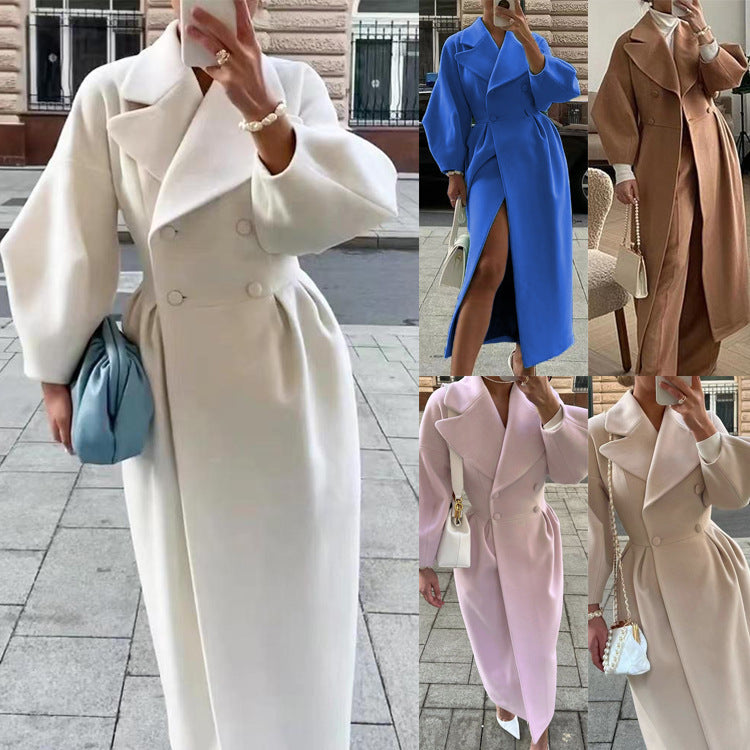 Damen Maxicoat Oversized mit Schulter-zu-Schulter-Oberteil und zweifarbiger Vorderseite, Größe