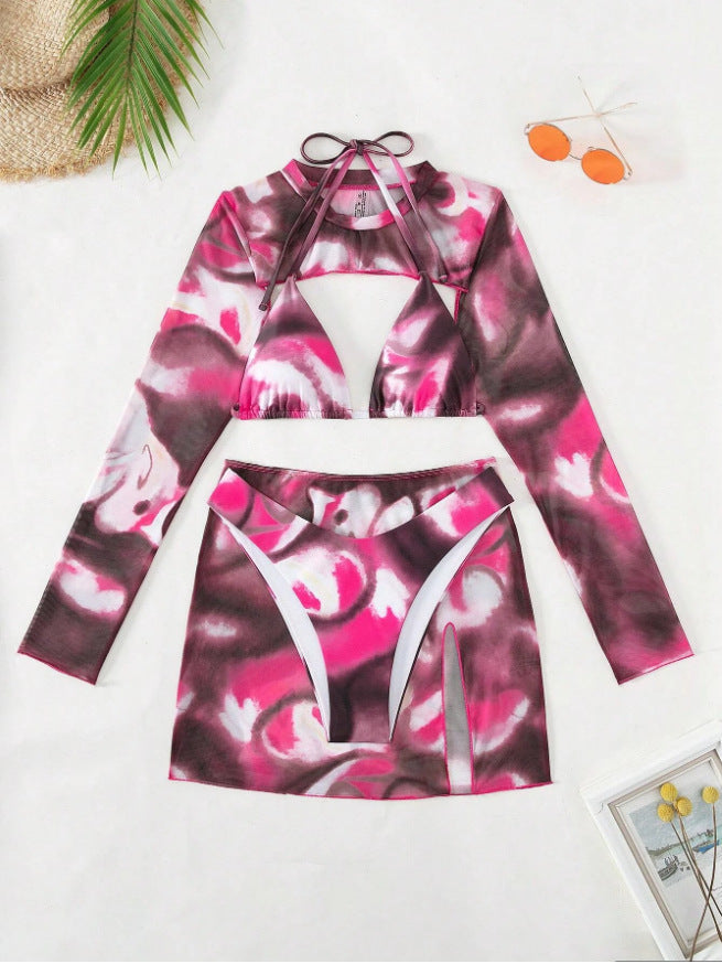 Women's sports bikini set with long sleeves and fashionable cut, size S