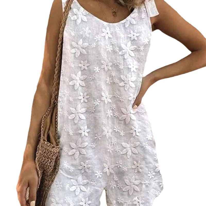 Damen-Jumpsuit mit floraler Stickerei und luftiger Passform, Größe
