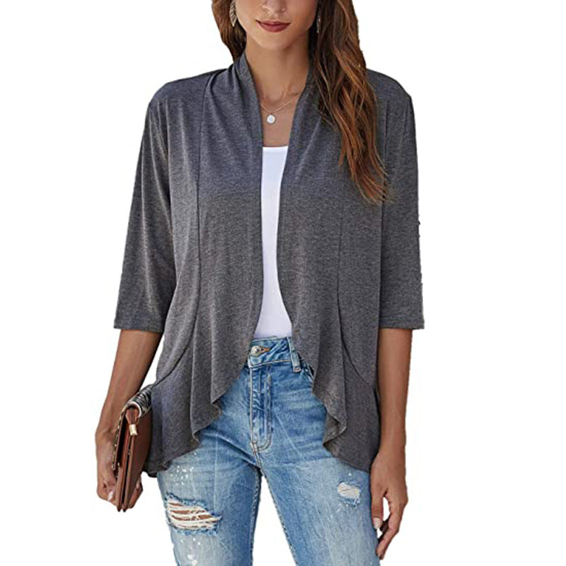 Women's lightweight chiffon jacket with open front and 3/4 sleeves, size