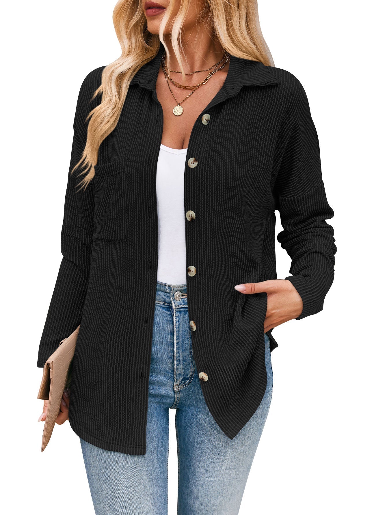 Damen-Freizeit-Strickjacke mit Knopfleiste, Größe