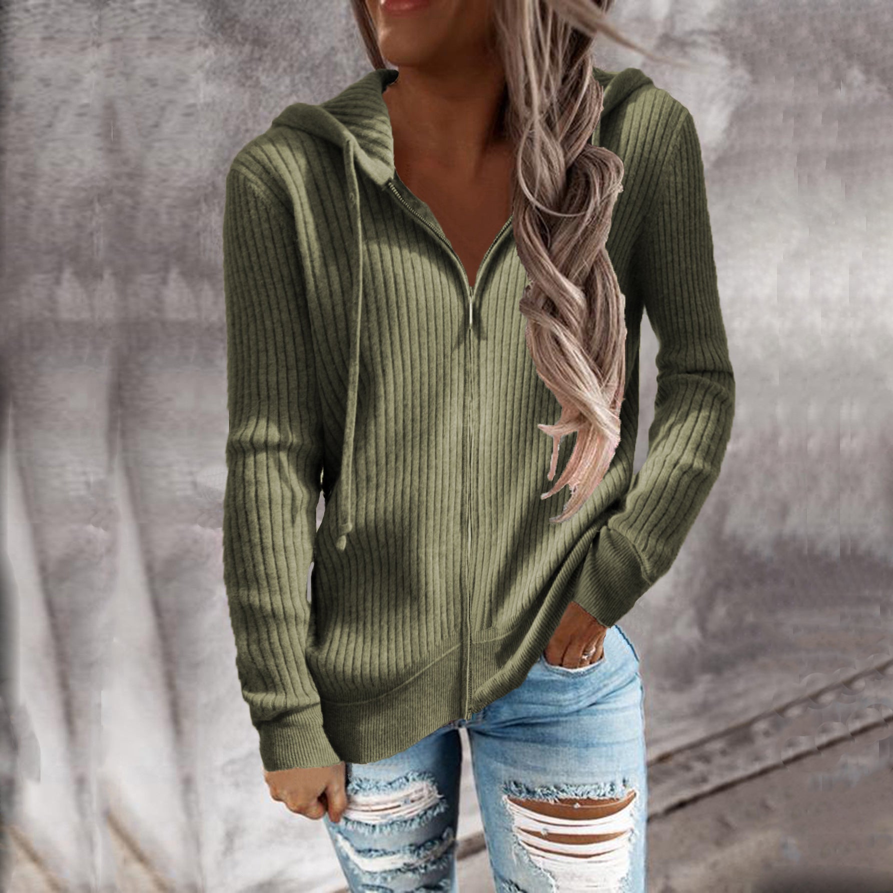 Women's sporty hooded jacket with structured ribbed texture and practical pockets, size S