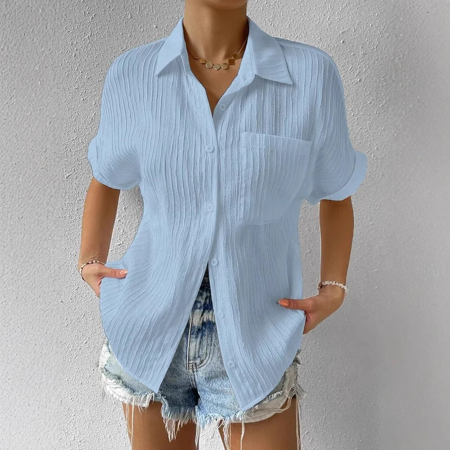 Damen Kurzarm Hemdbluse mit strukturierter Oberfläche, Größe S