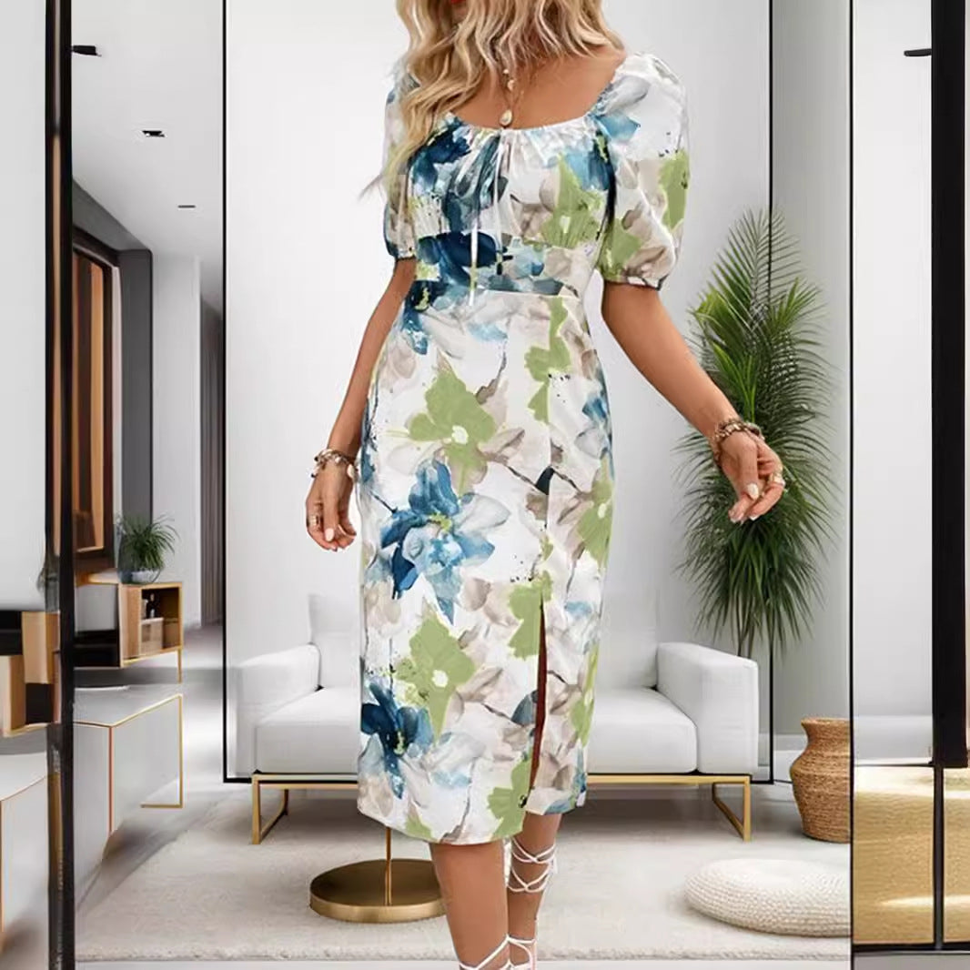 Valenzora | Bedrucktes kurzärmeliges Midikleid