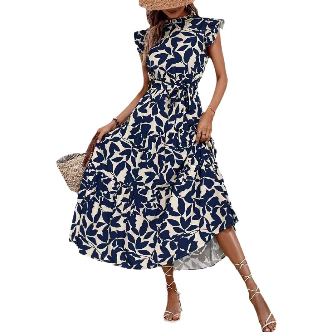 Women's casual midi dress with ruffles and floral pattern, size