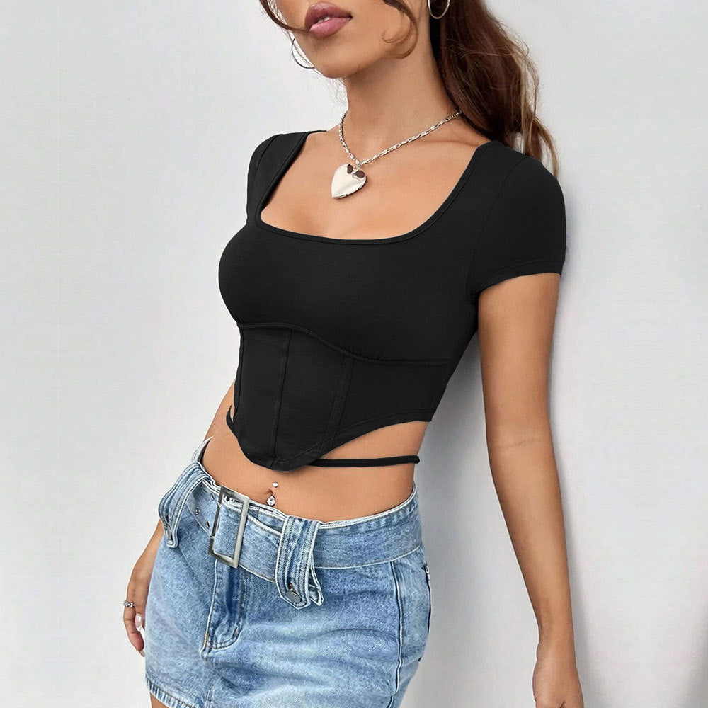 Enganliegendes Damen-Crop-Top mit modischen Cut-Out-Details, Größe [size]