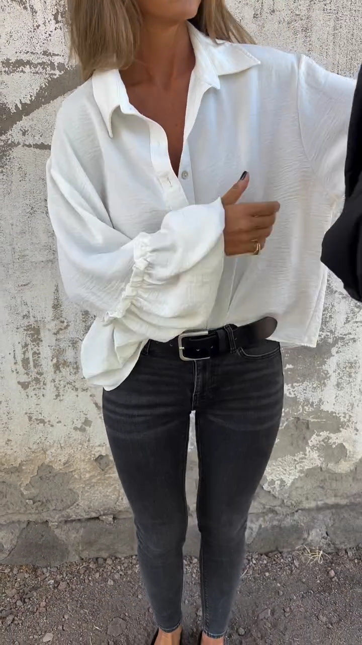 Women's casual shirt blouse with flounce sleeves, size