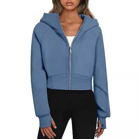 Women's short-cut hooded jacket with zipper, size