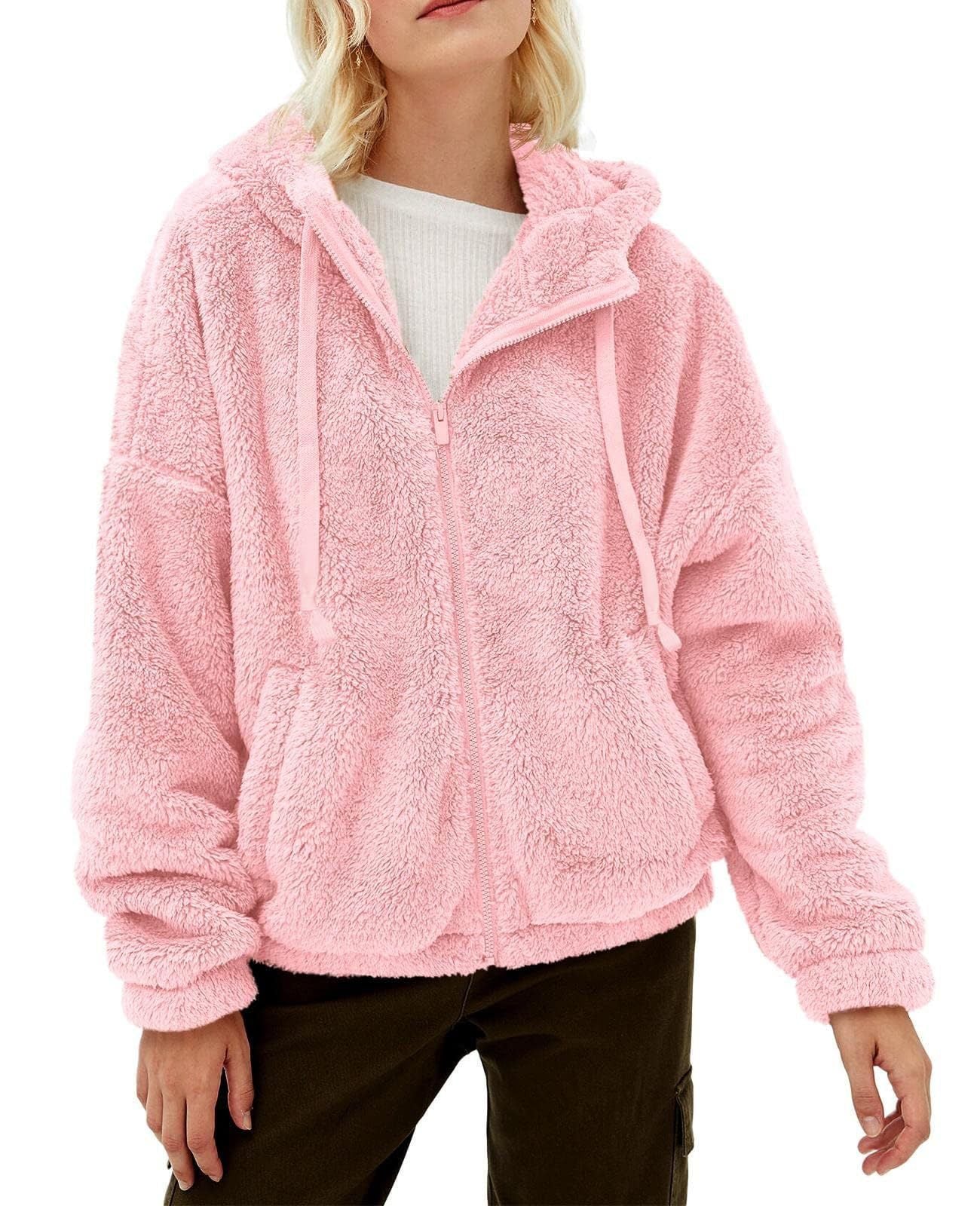 Women's fleece jacket with cozy lining and practical hood design, size S