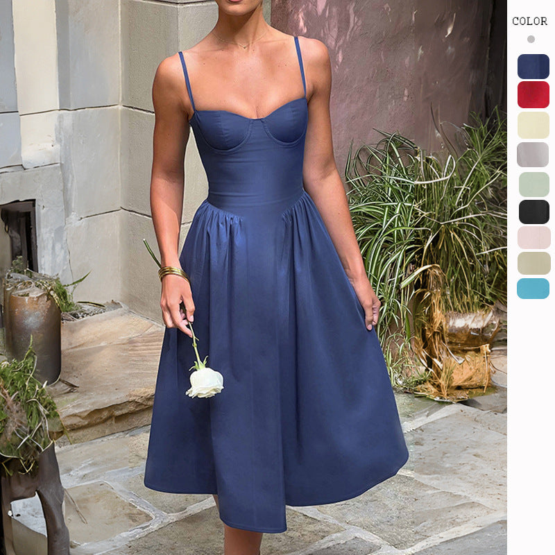 Women's midi dress with elegant bustier top and flowing skirt, size Valenzora