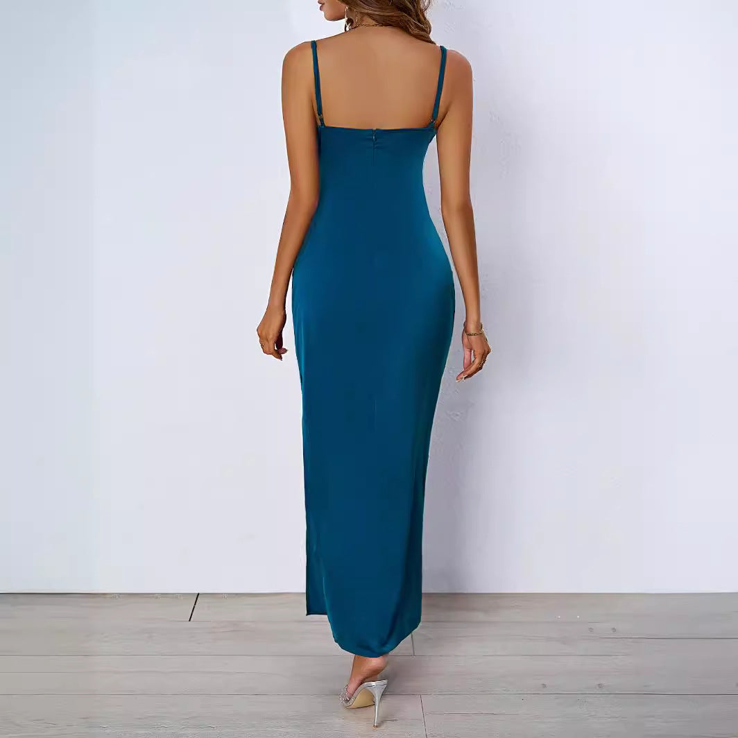 Figurbetontes Damen-Abendkleid mit V-Ausschnitt und eleganter Drapierung, Größe S