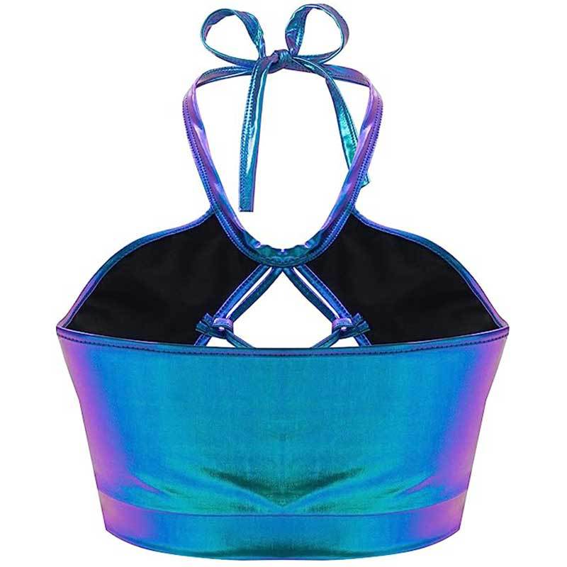 Women's sports bikini top with unique cut details and shimmering finish, size Valenzora