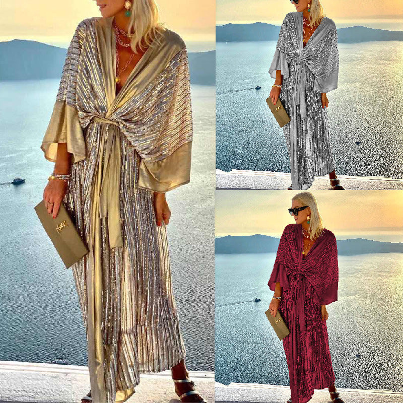 Women's shimmering kaftan with luxurious details, size S