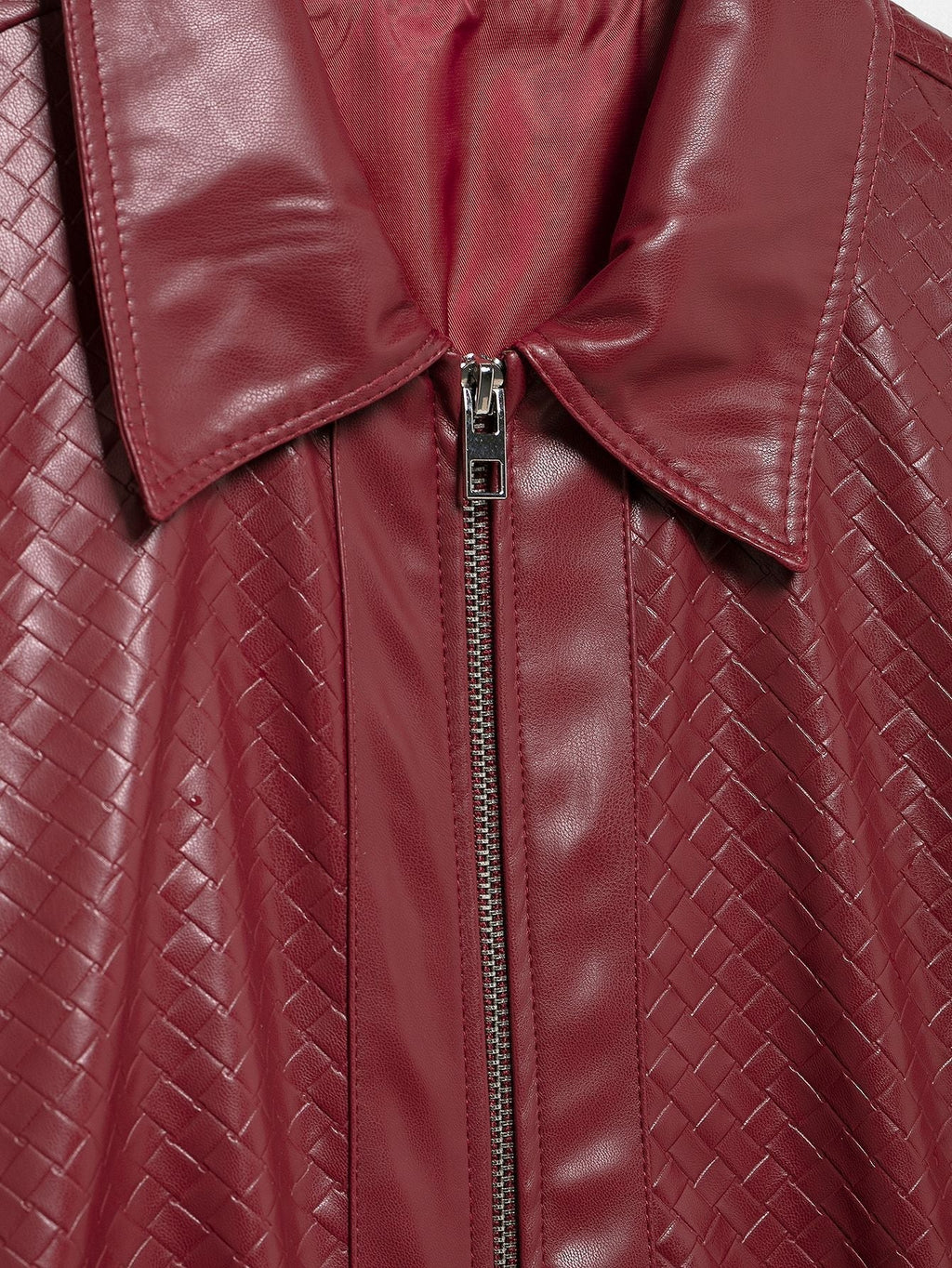 Valenzora | Woven Faux Leather Bomber Jacket
