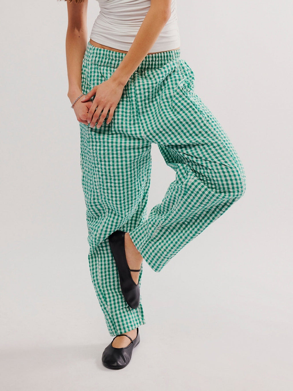 Valenzora | Checkered cotton woven casual college-style bubble pants
