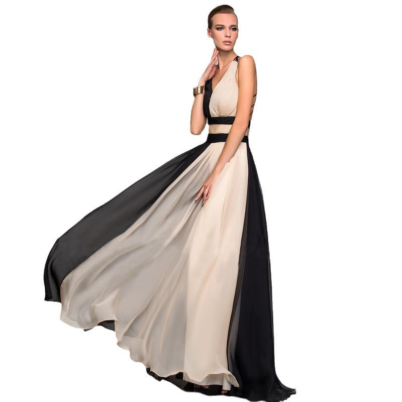 Valenzora | V-neck Sleeveless Color Block Dress