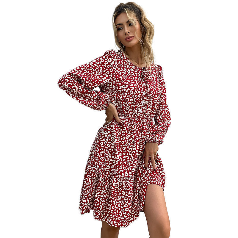 Damen Midi-Kleid mit floralem Animal-Print und eleganter Knopfleiste, Größe