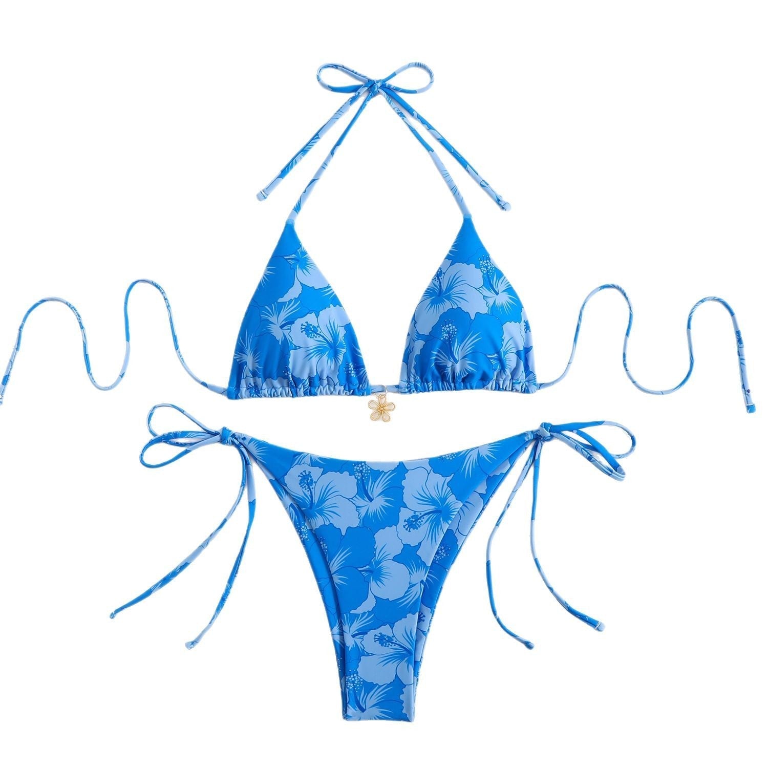 Valenzora | Women's triangle bikini set with playful floral pattern and tie straps