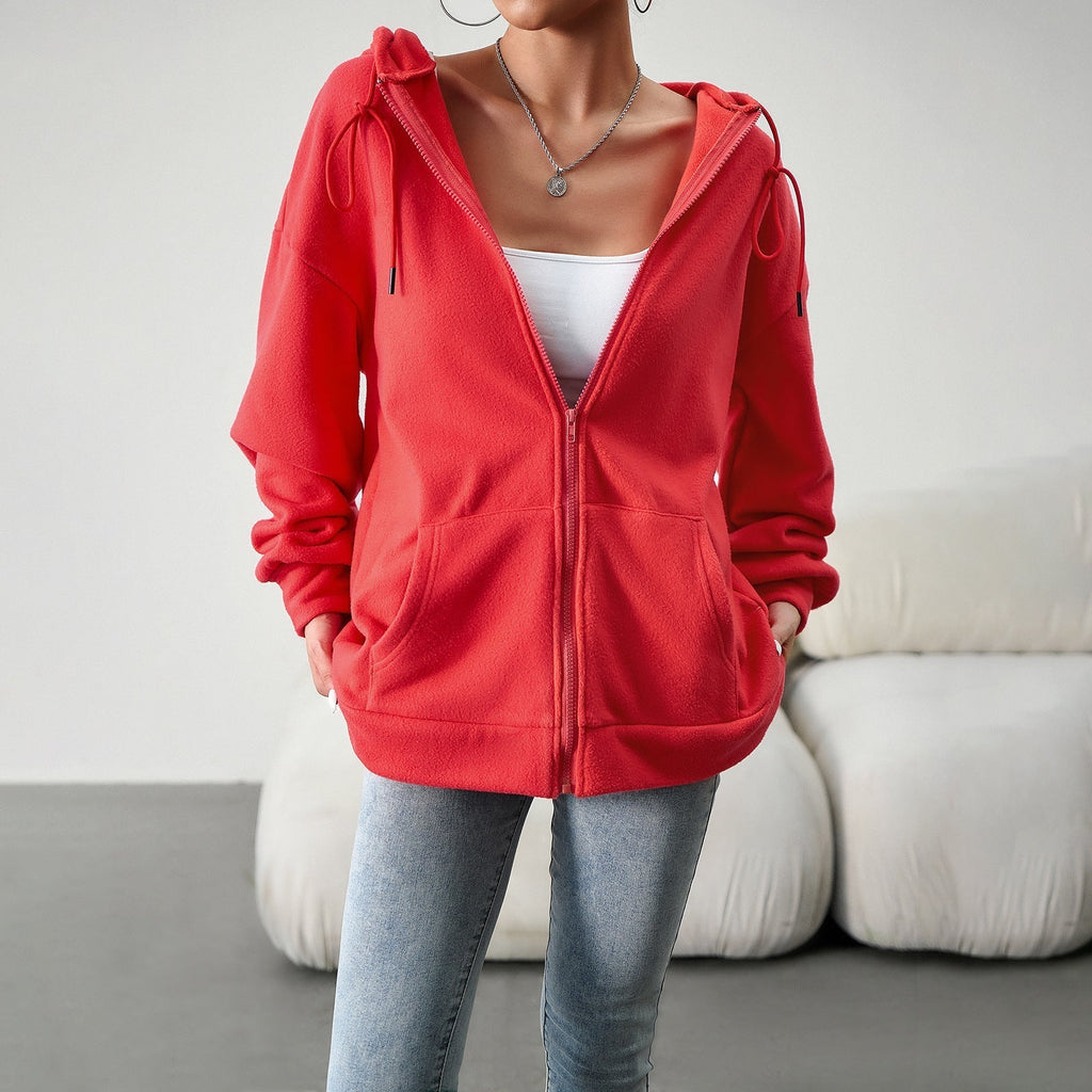 Damen-Fleecejacke mit praktischen Taschen und verstellbarer Kapuze, Größe S