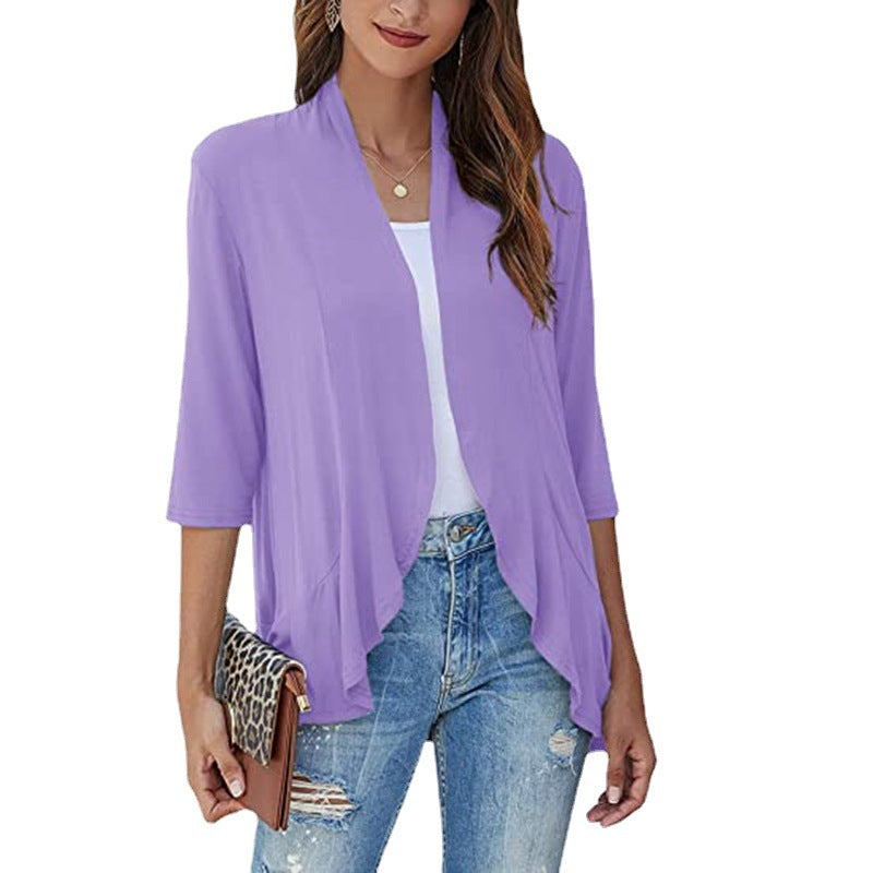 Women's lightweight chiffon jacket with open front and 3/4 sleeves, size