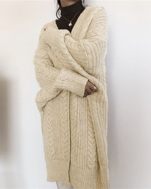 Valenzora Retro simple thickened loose twisted long cardigan