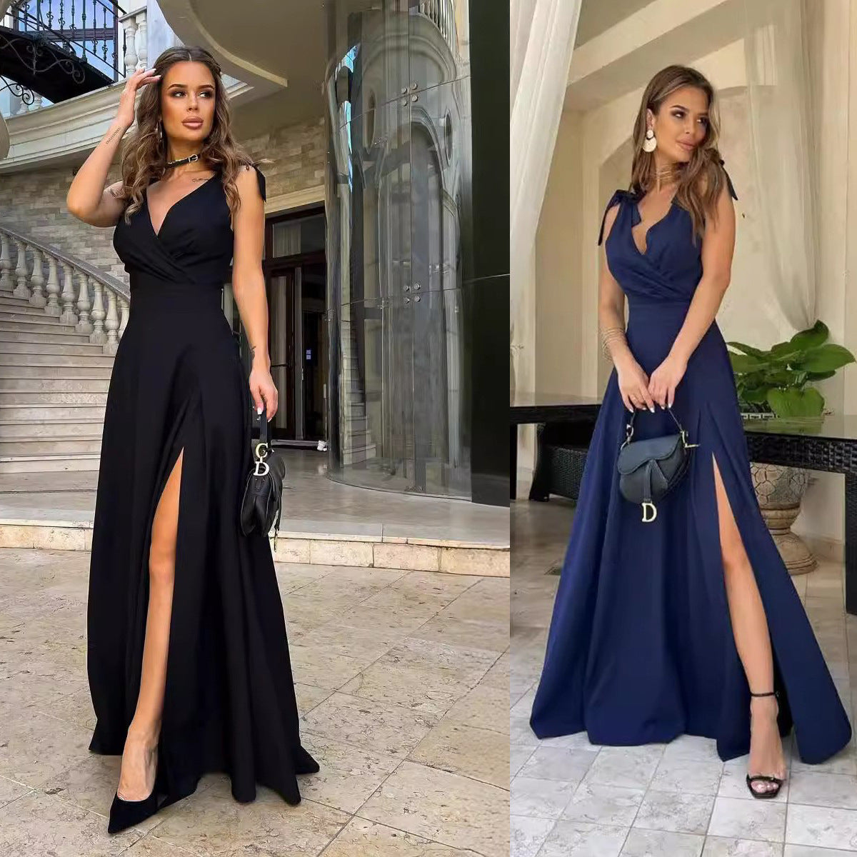 Valenzora | Solid Color Tie Backless Split Sleeveless Dress