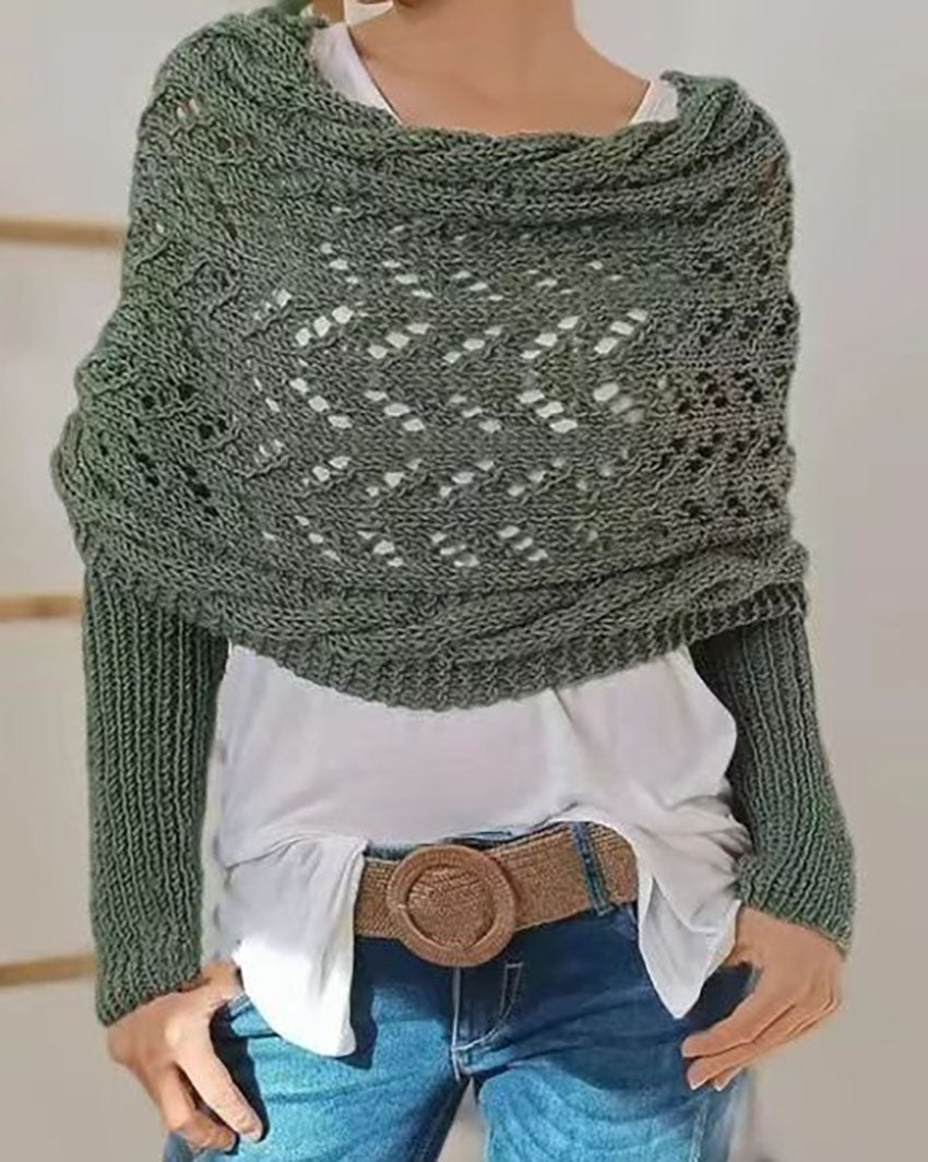 Valenzora Hollow Langarm Strickschal Pullover