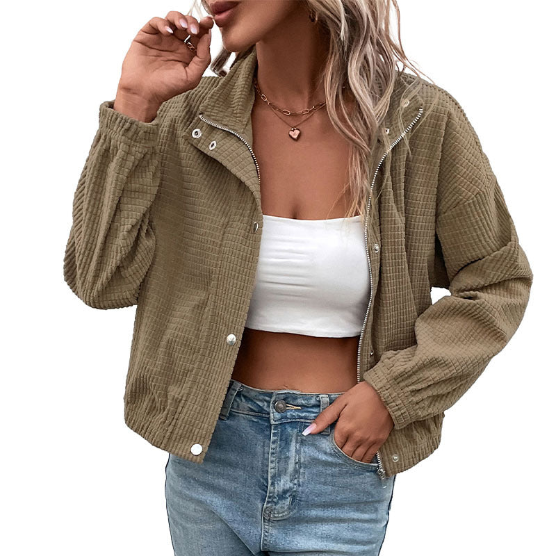 Women's casual hooded jacket in textured material with zipper, size S
