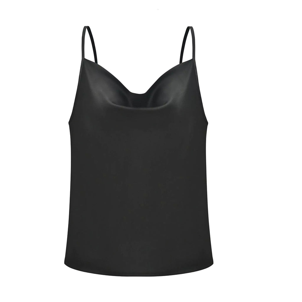 Women's satin top with deep neckline and adjustable straps, size [size missing]