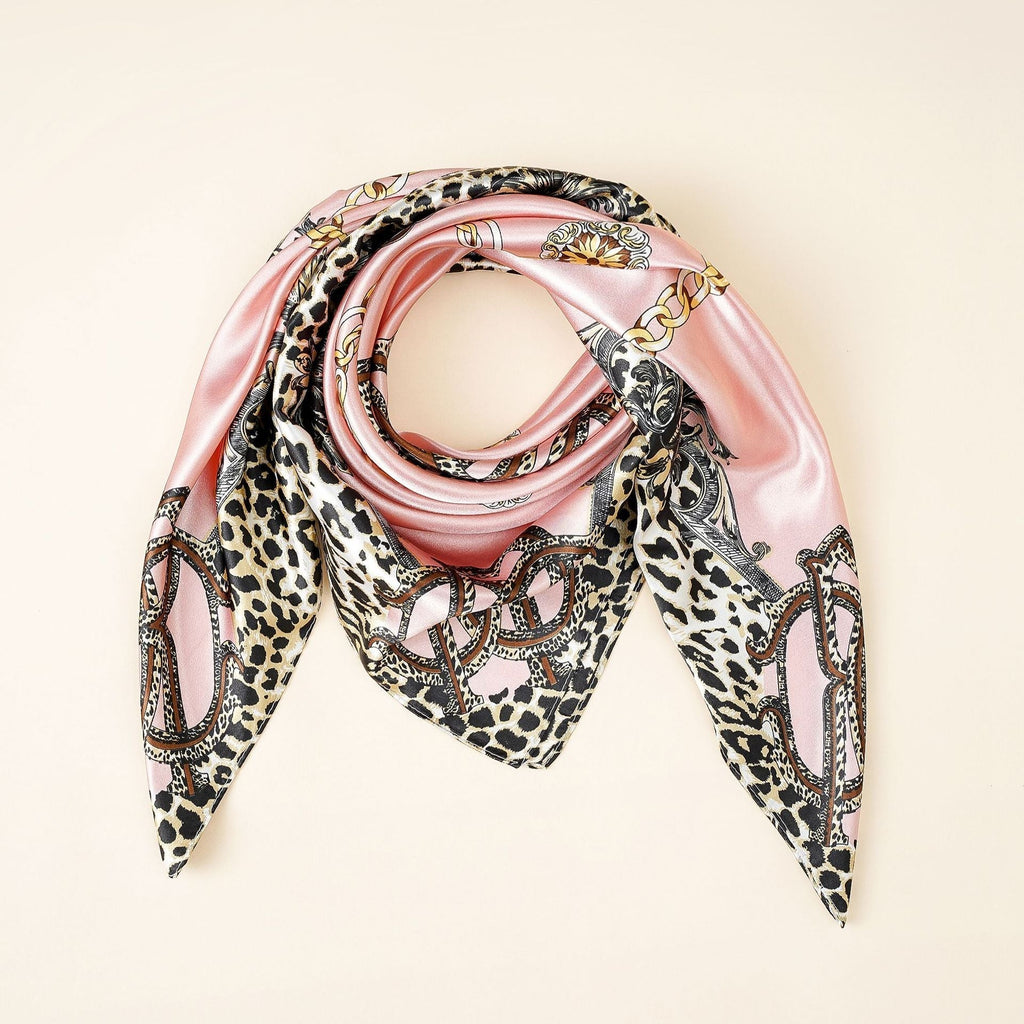 Women's silk scarf with elegant animal print and luxurious design, size S