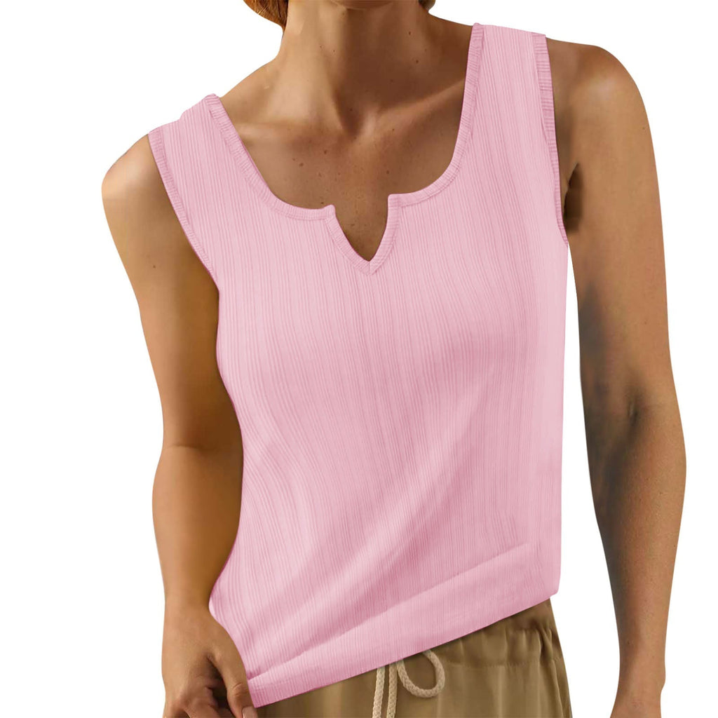 Women's sleeveless top with structured V-neck and fine rib design, size Valenzora