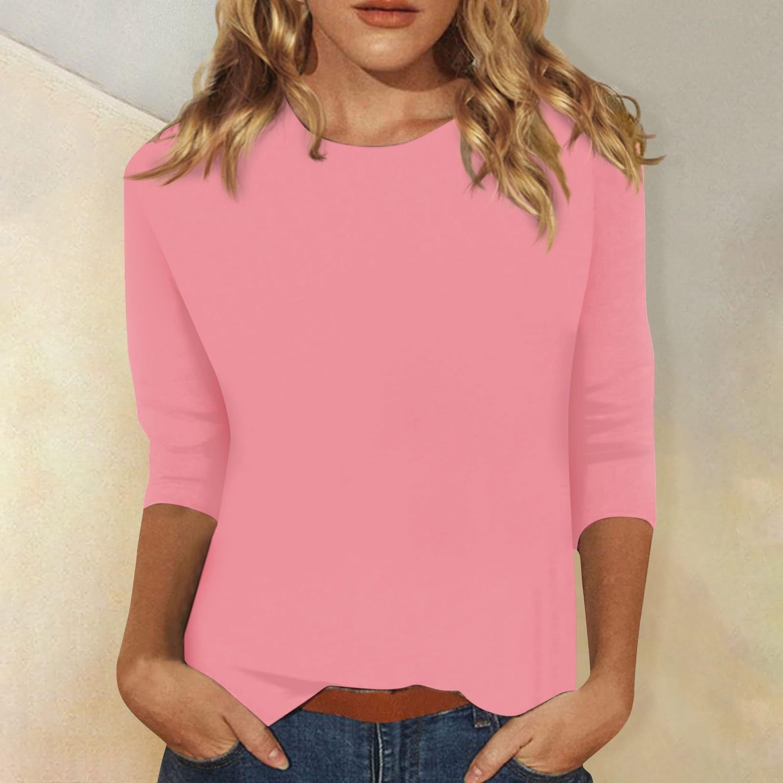 Damen Freizeit-Oberteil mit eleganten 3/4 Ärmeln und abgerundetem Saum, Größe S