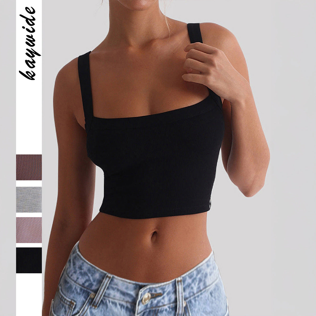 Women's figure-hugging crop top with wide straps and ribbed texture, size Valenzora