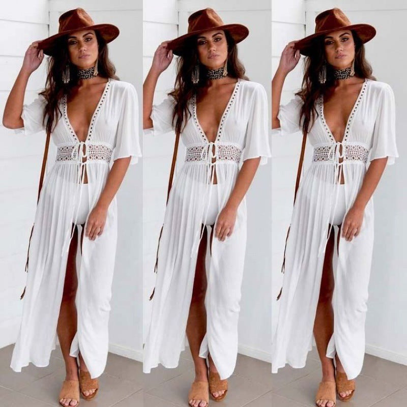 Women's beach wrap with deep V-neck and exquisite neckline details, size Valenzora