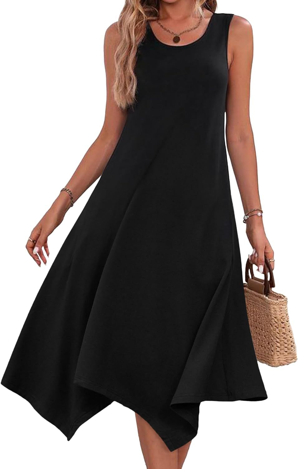 Damen asymmetrisches Freizeitkleid mit modernem Muster und fließendem Schnitt Drune