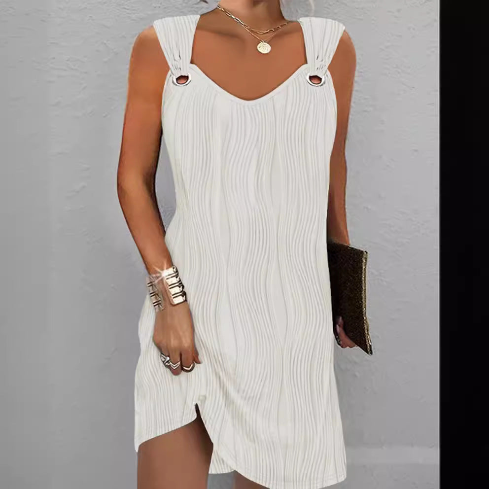 Damen-Sommerkleid mit einzigartigem Wellenmuster und modischen Trägerdetails, Größe [size missing]