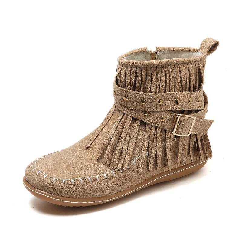 Valenzora | Boho-Stiefeletten mit Fransen und Schnallen für Damen